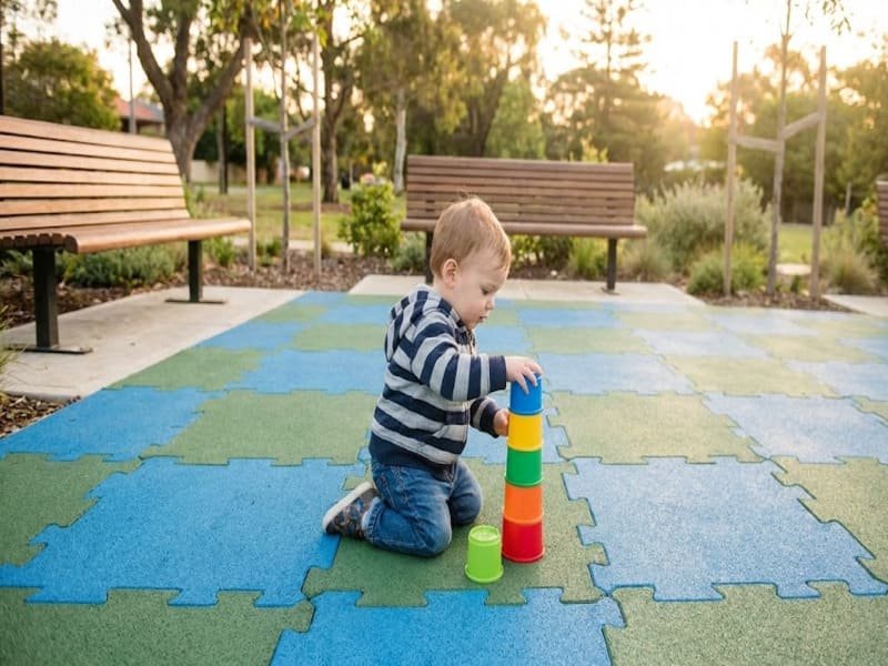 Backyard transformation before and after rubber flooring installation